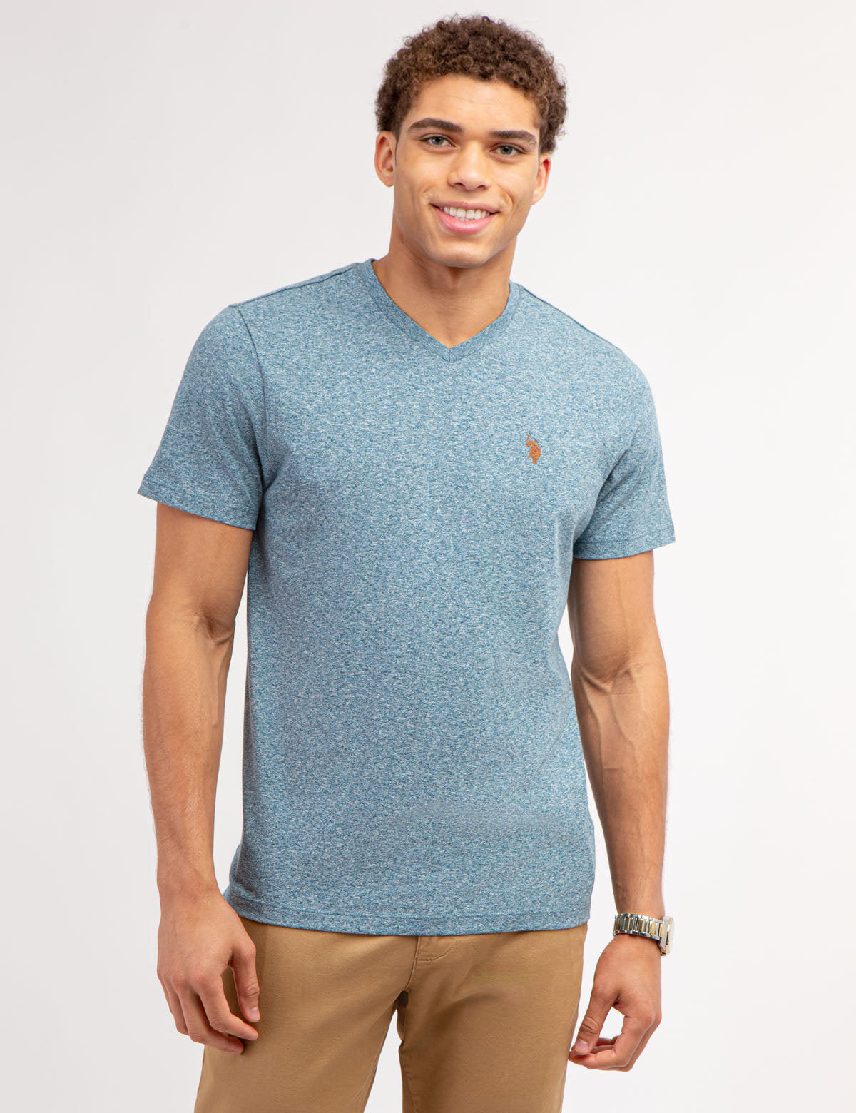 V-Neck Twisted Yarn T-Shirt with Embroidered Logo | Classic Fit