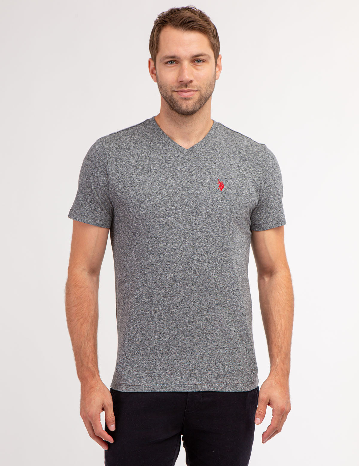 V-Neck Twisted Yarn T-Shirt with Embroidered Logo | Classic Fit
