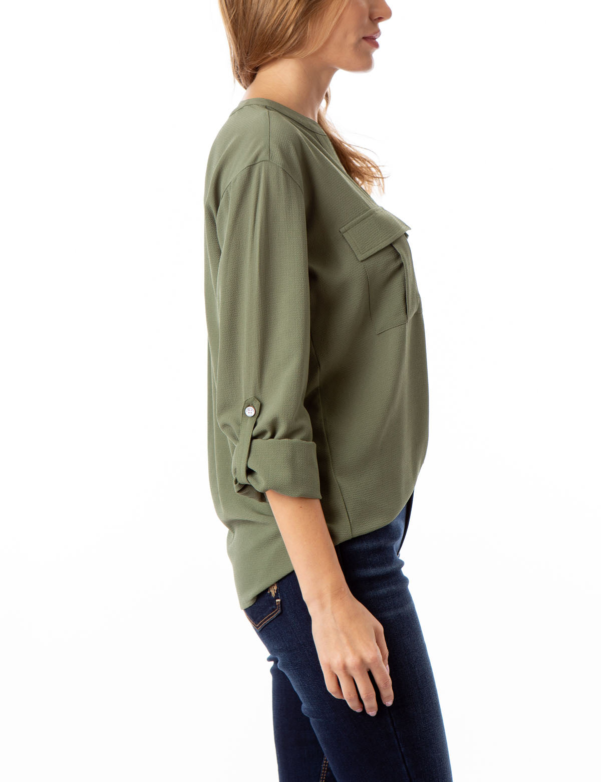 Solid Utility Shirt with Two Pockets & V-Neck | Lightweight Long Sleeve