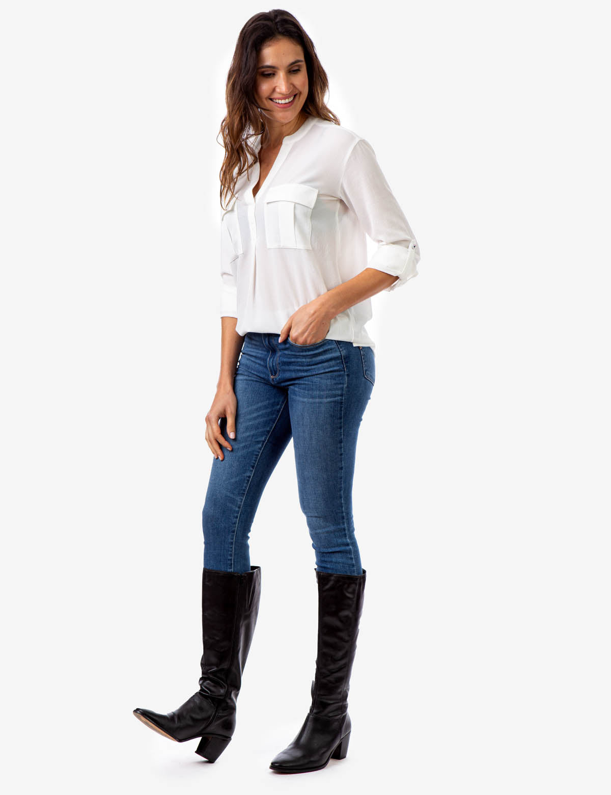 Solid Utility Shirt with Two Pockets & V-Neck | Lightweight Long Sleeve