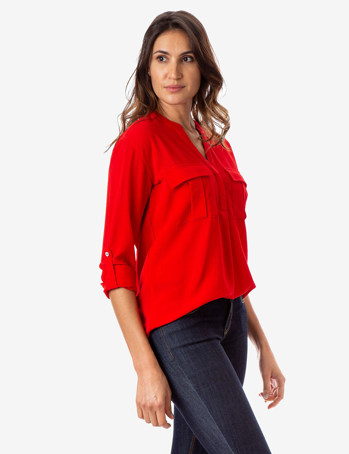 Solid Utility Shirt with Two Pockets & V-Neck | Lightweight Long Sleeve