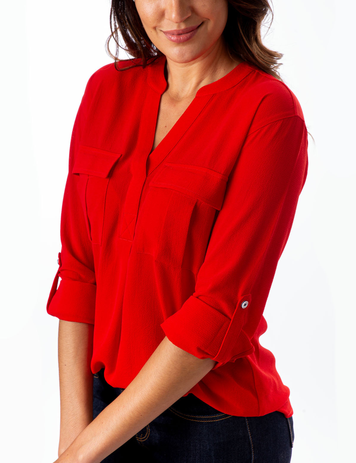 Solid Utility Shirt with Two Pockets & V-Neck | Lightweight Long Sleeve