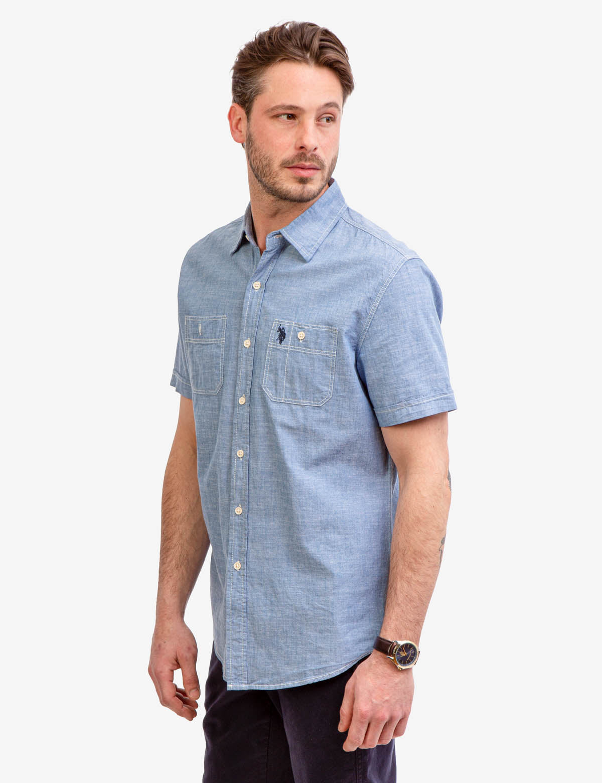 Men's Short Sleeve Utility Shirt with Two Pockets | 100% Cotton
