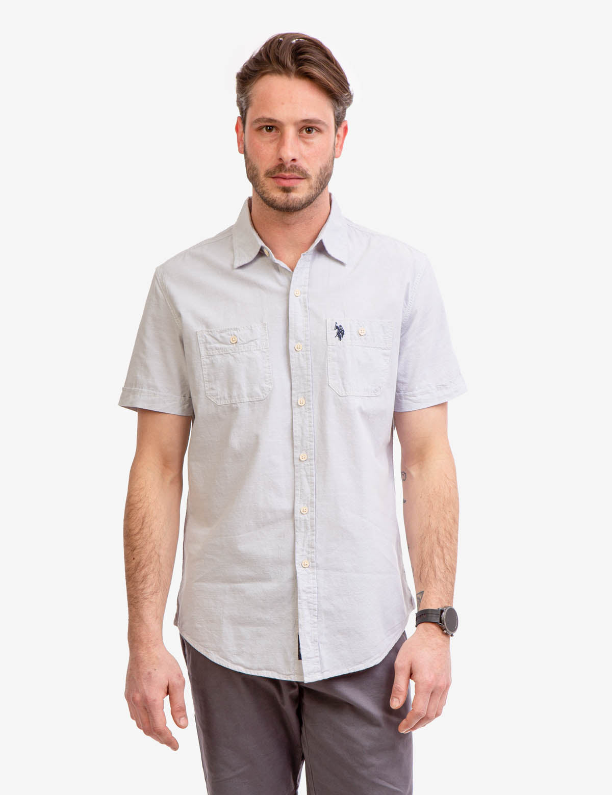 Men's Short Sleeve Utility Shirt with Two Pockets | 100% Cotton