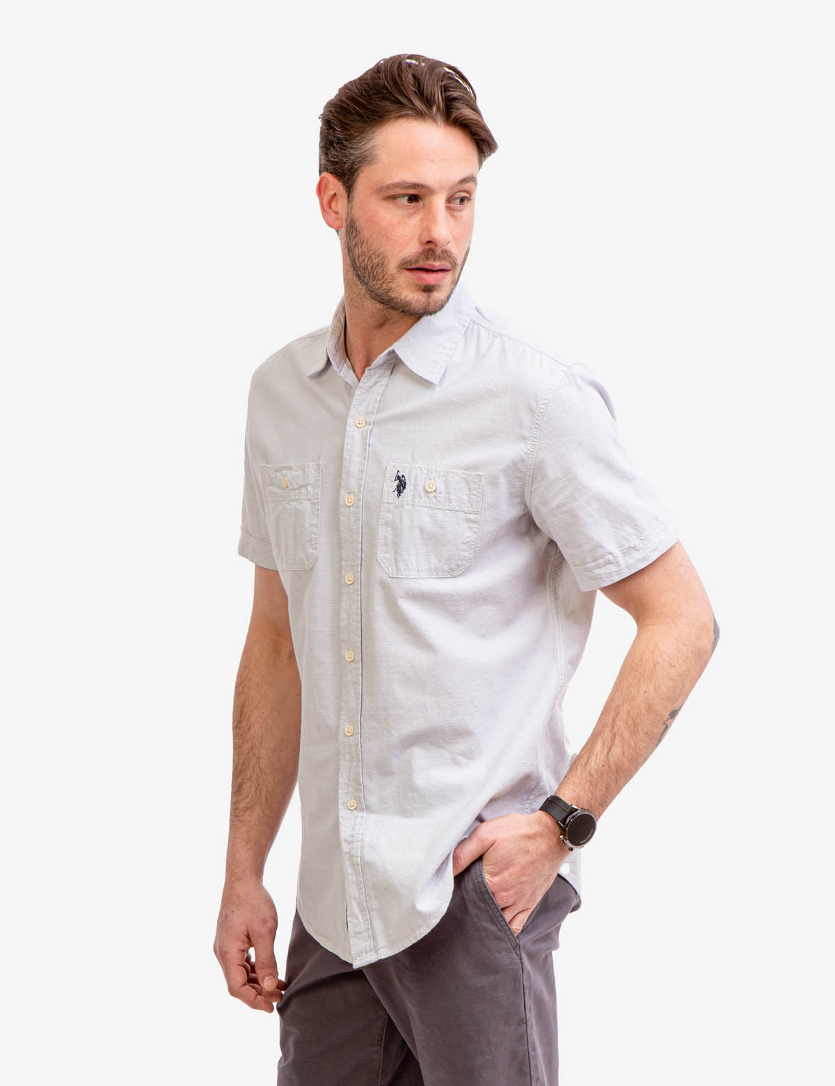 Men's Short Sleeve Utility Shirt with Two Pockets | 100% Cotton