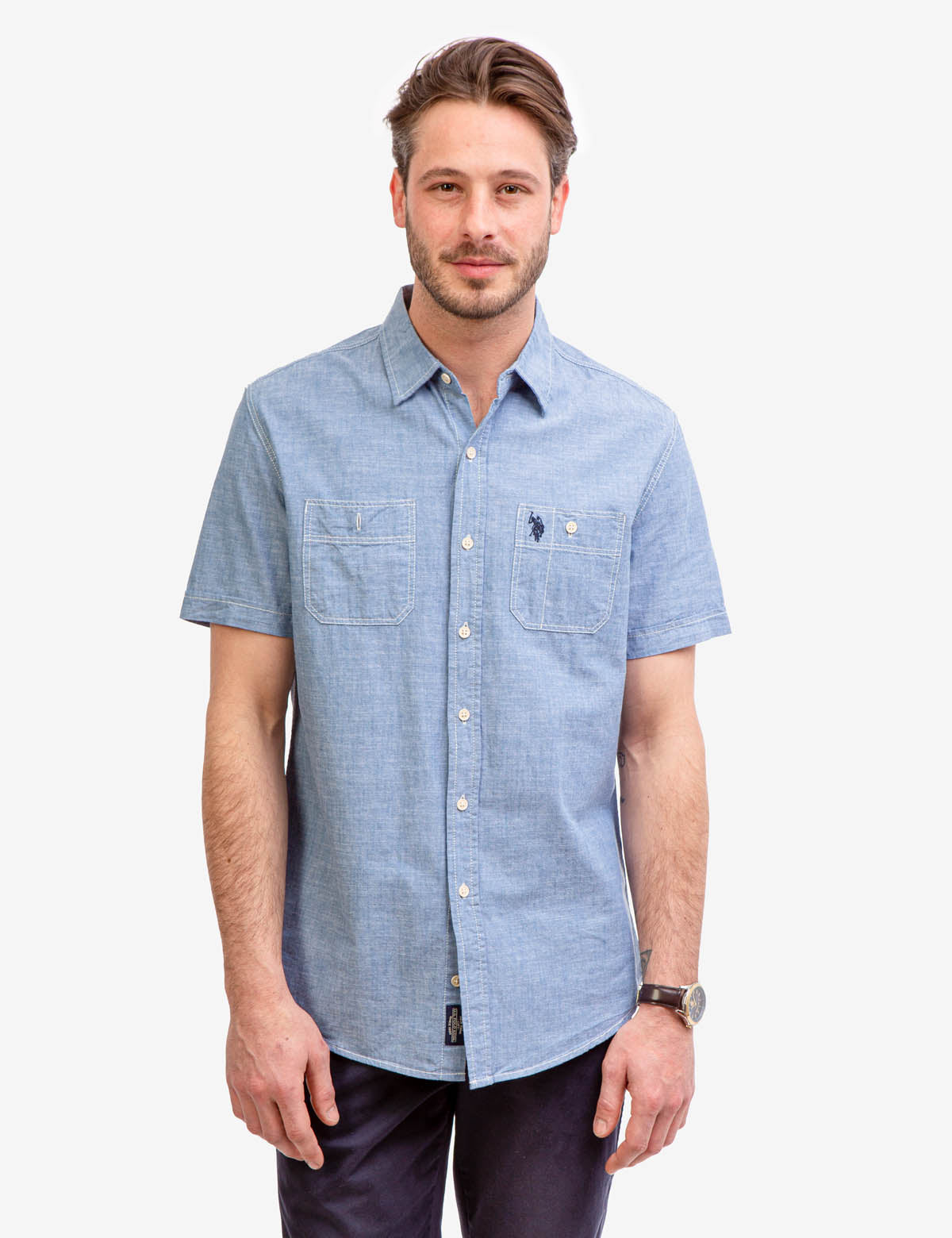 Men's Short Sleeve Utility Shirt with Two Pockets | 100% Cotton