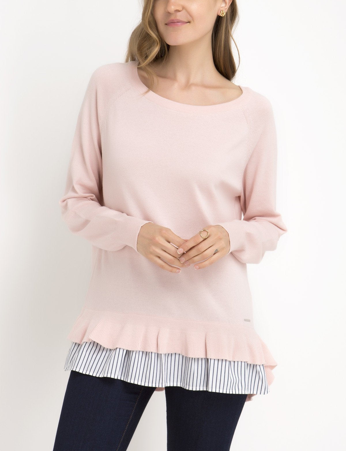 Two-Tier Pullover Sweater with Rib Cuffs | 100% Acrylic