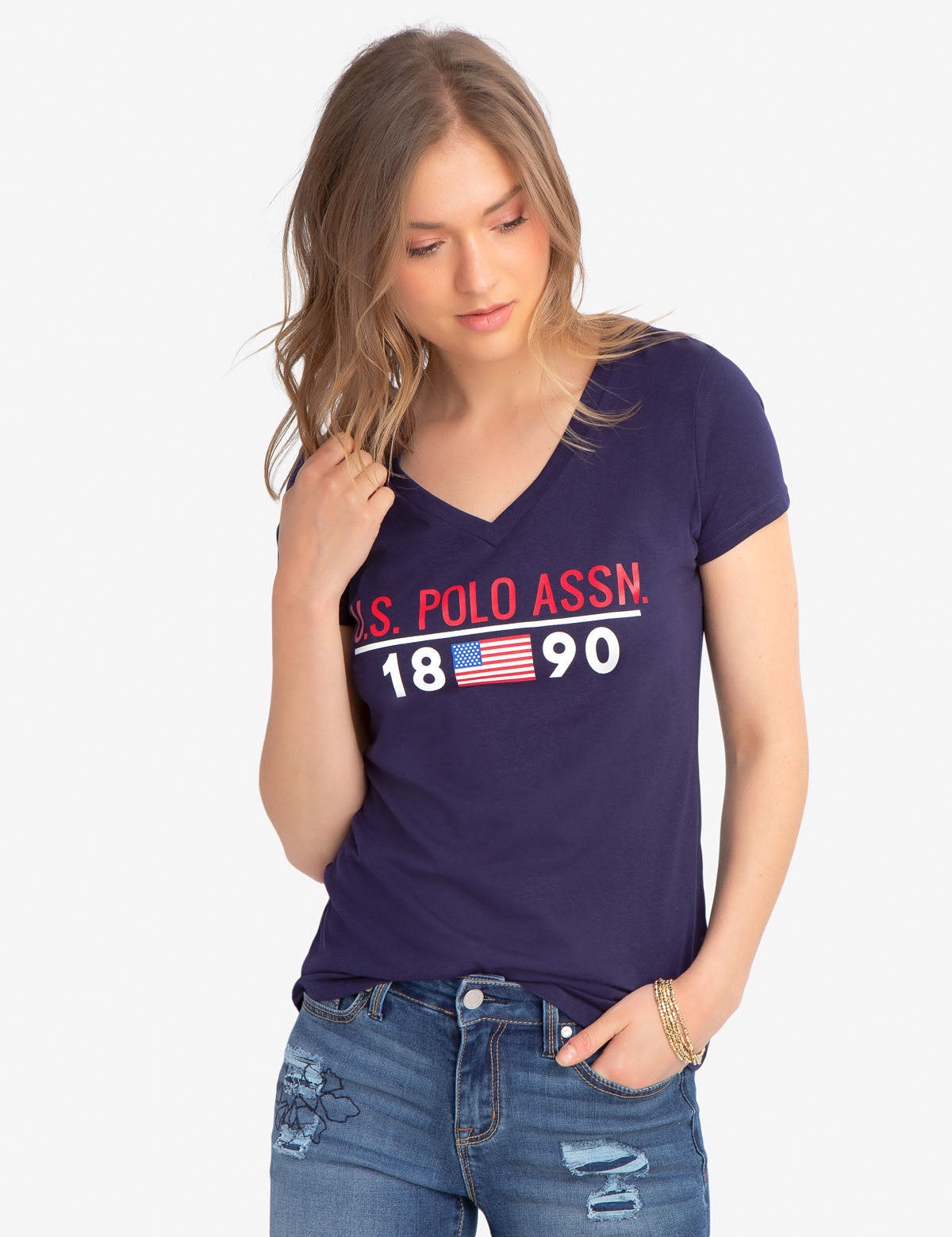 Men's Cotton V-Neck T-Shirt with Printed Logo | U.S. Polo Assn.