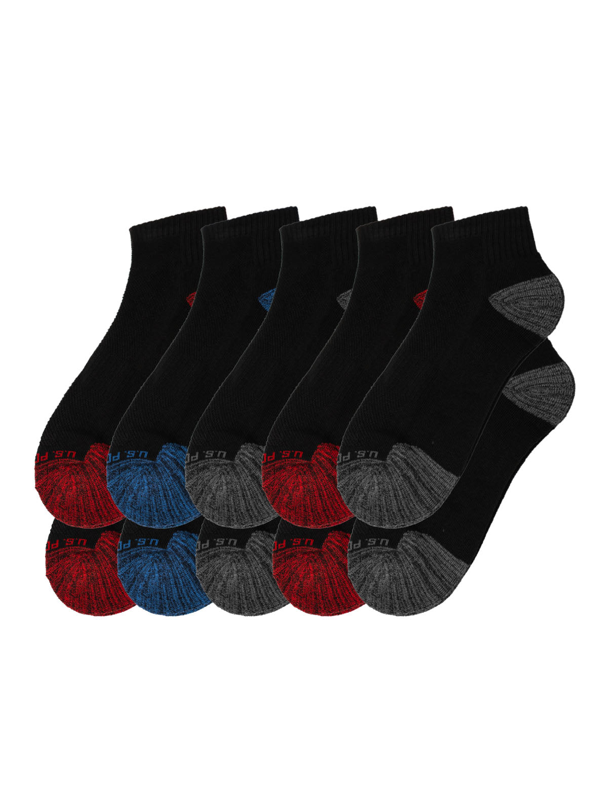 Men's 10-Pack Black Crew Socks with Tipped Design | Quarter Length