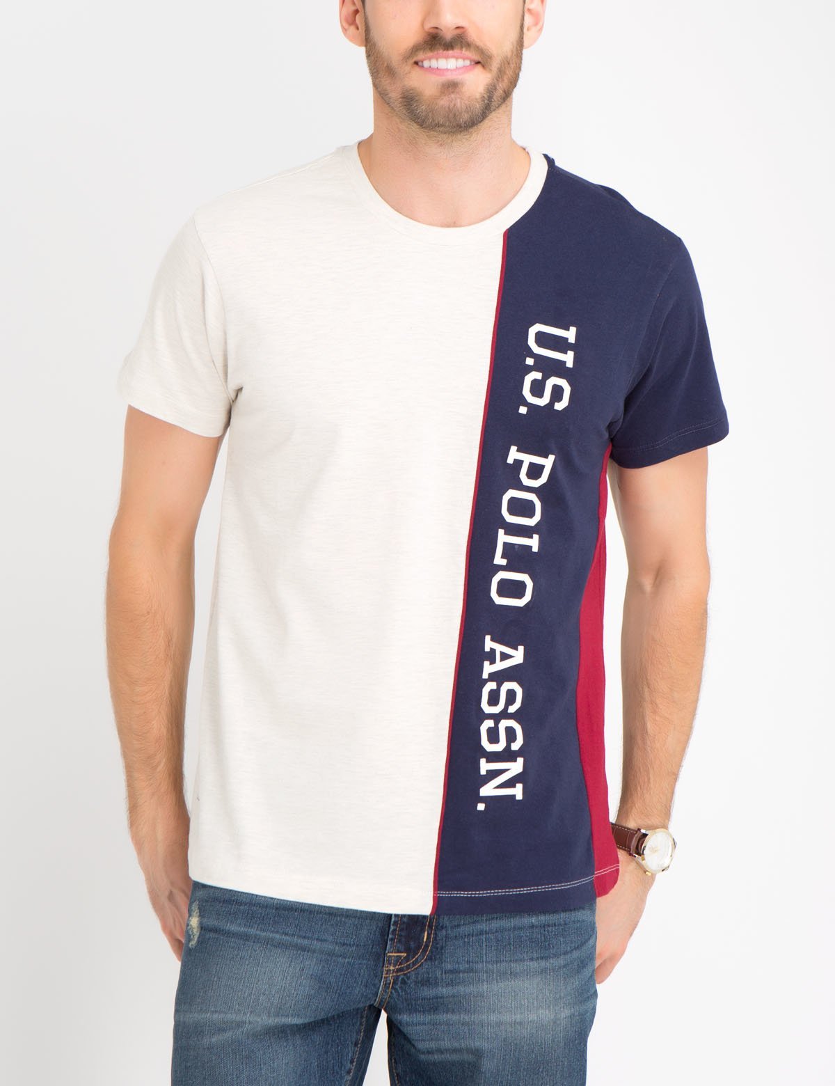 Colorblock Cotton T-Shirt with Vertical Logo | U.S. Polo Assn.