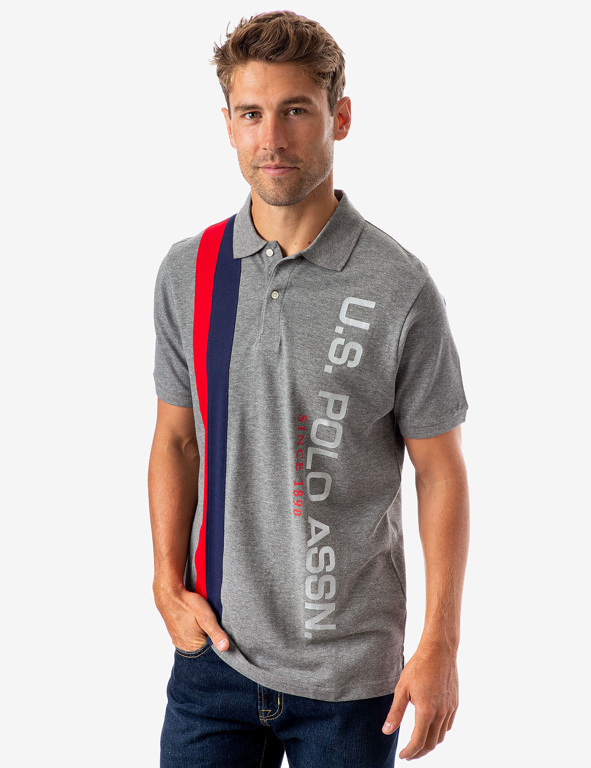 Men's Vertical Logo Polo Shirt with Button Placket | U.S. Polo Assn.