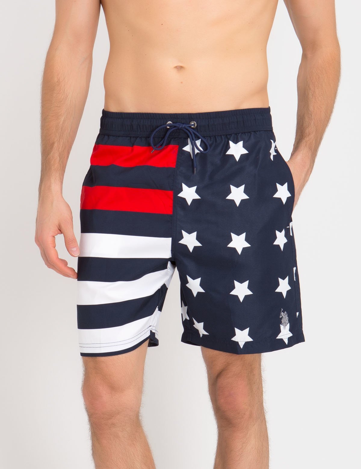 USA Flag Swim Trunks with Elastic Waist & Pockets | Quick-Dry Polyester