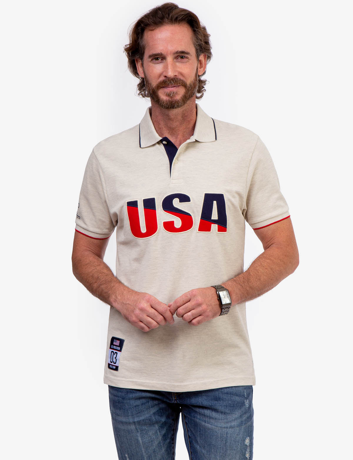 USA Appliqued Pique Polo Shirt with Contrast Collar | U.S. Polo Assn.