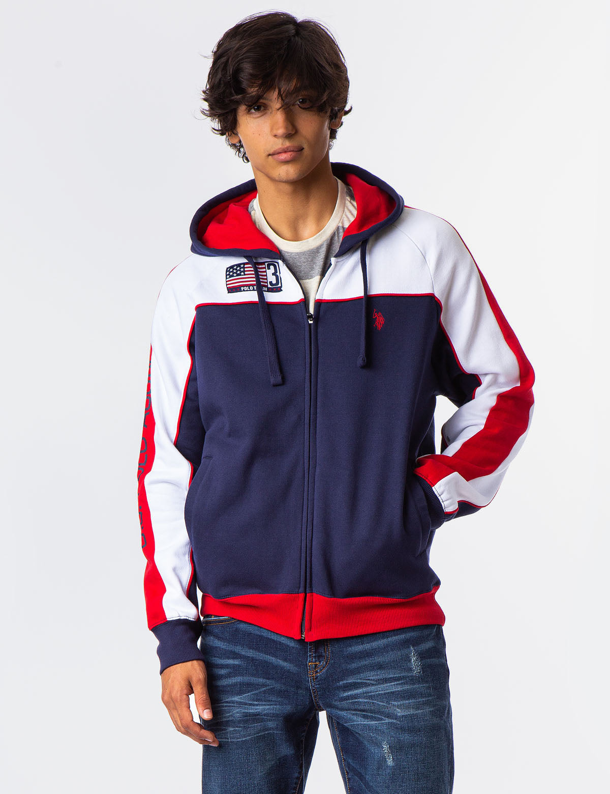Colorblock Zip-Up Hooded Sweatshirt with USA Design | U.S. POLO ASSN.