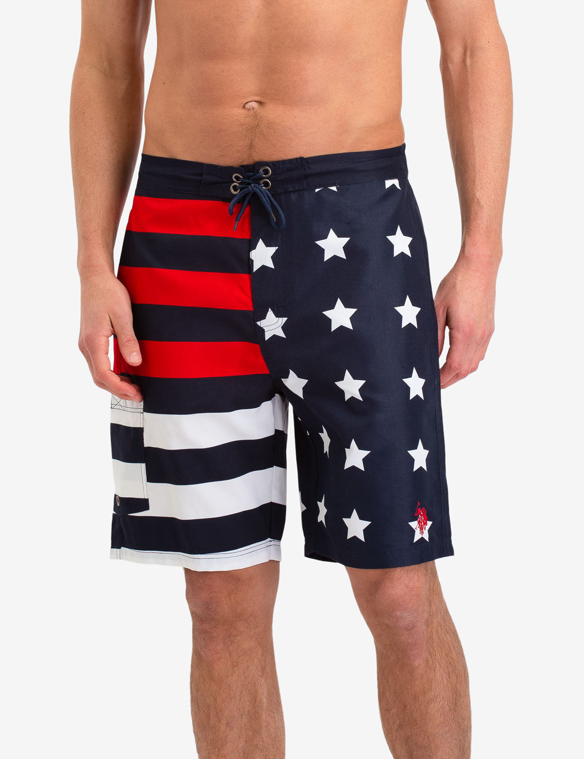 USA Flag Swim Trunks with Drawstring Waistband & Pockets