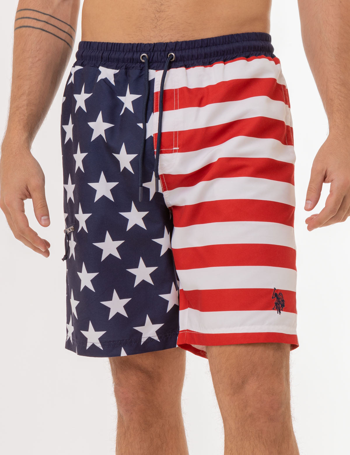 USA Flag Swim Trunks with Drawstring Waistband & Pockets