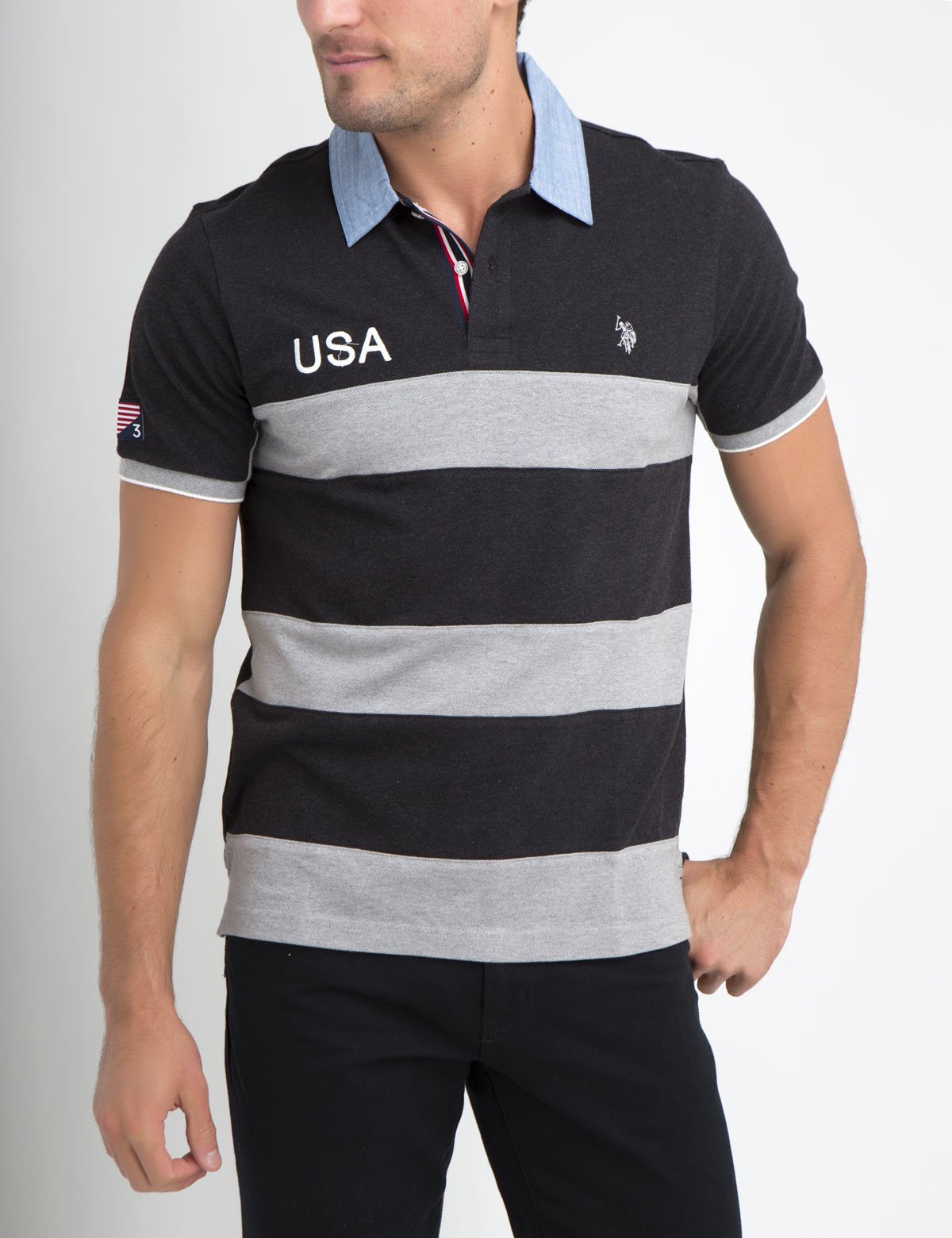 Oxford Striped Polo Shirt with Button Collar | USA Made