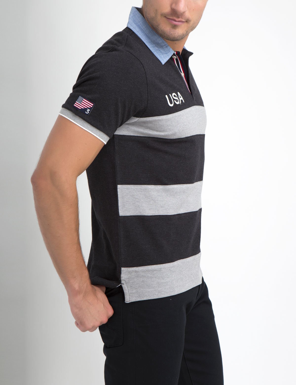 Oxford Striped Polo Shirt with Button Collar | USA Made