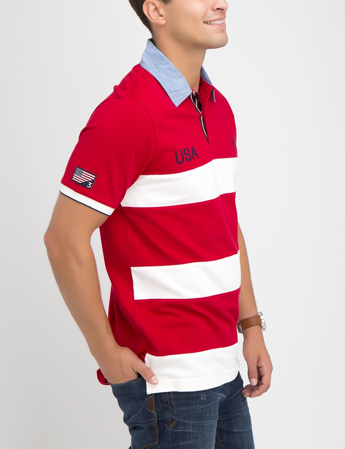 Oxford Striped Polo Shirt with Button Collar | USA Made