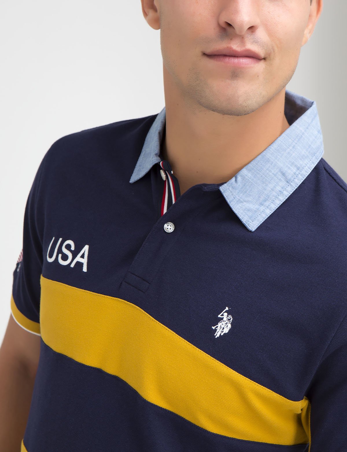 Oxford Striped Polo Shirt with Button Collar | USA Made