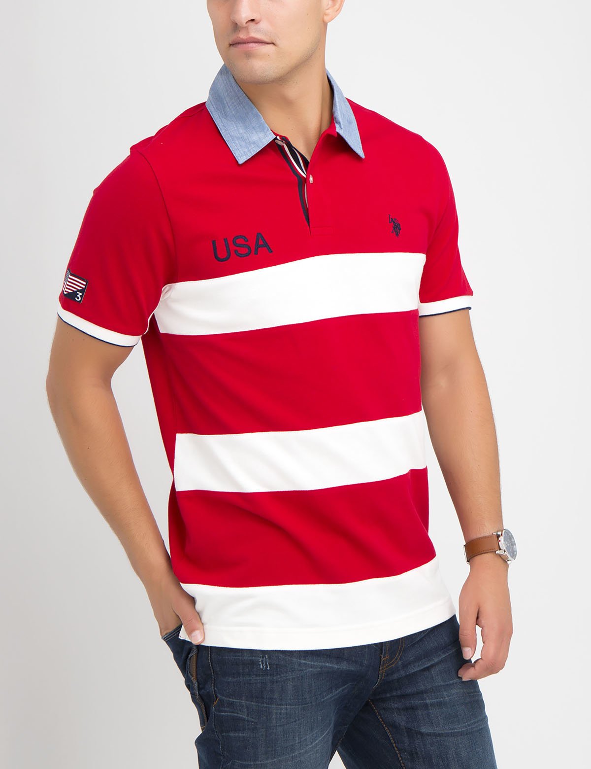 Oxford Striped Polo Shirt with Button Collar | USA Made