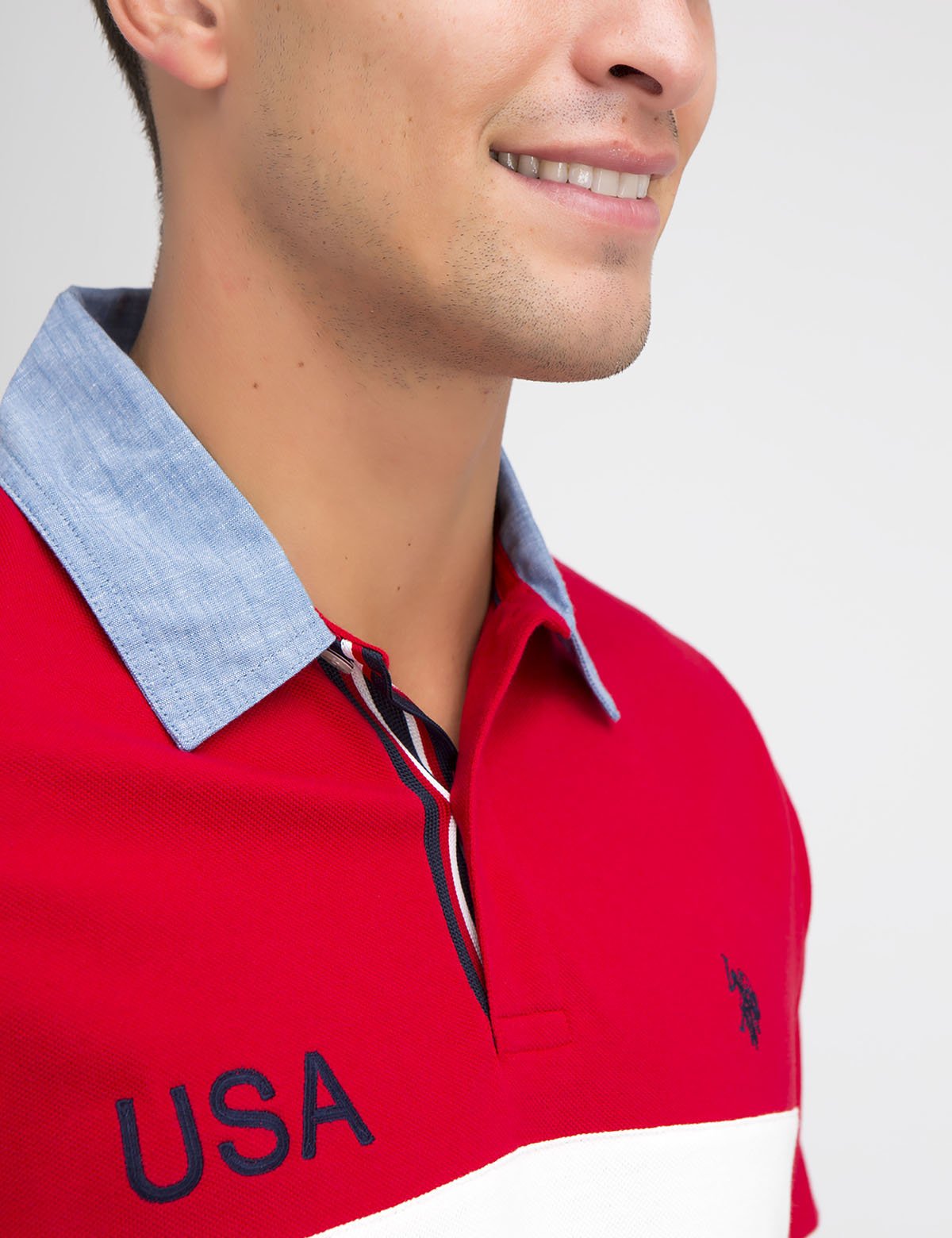 Oxford Striped Polo Shirt with Button Collar | USA Made