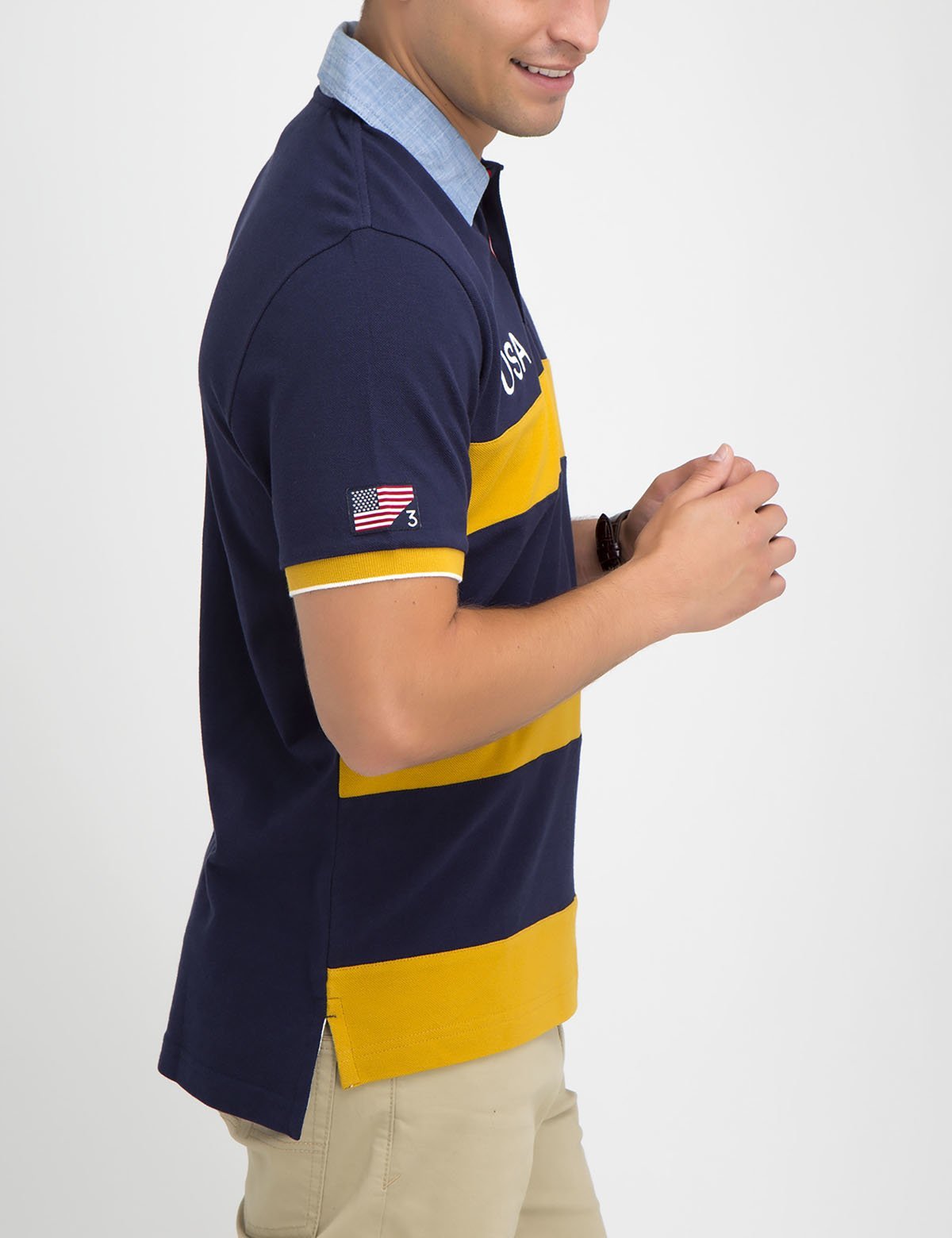 Oxford Striped Polo Shirt with Button Collar | USA Made