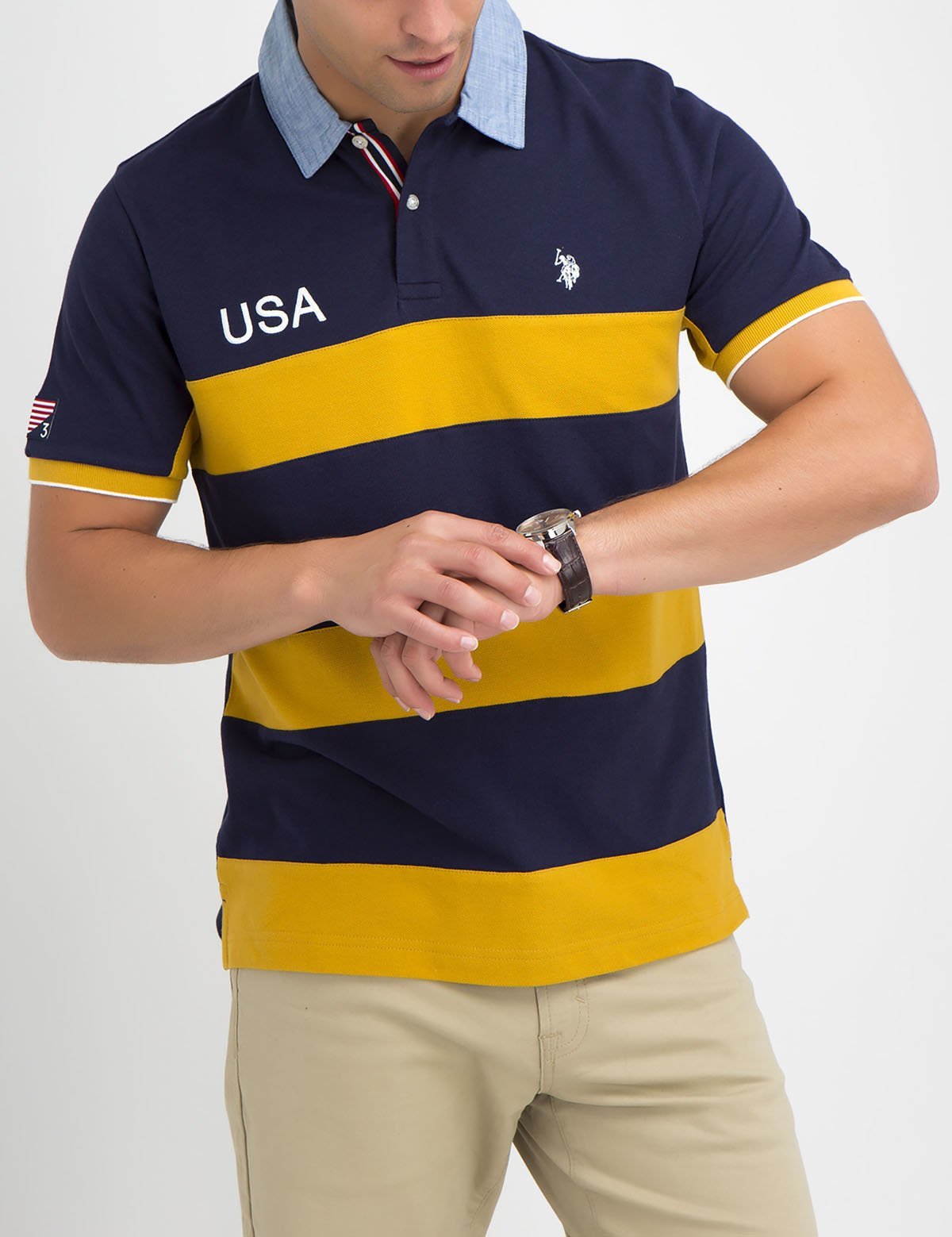 Oxford Striped Polo Shirt with Button Collar | USA Made