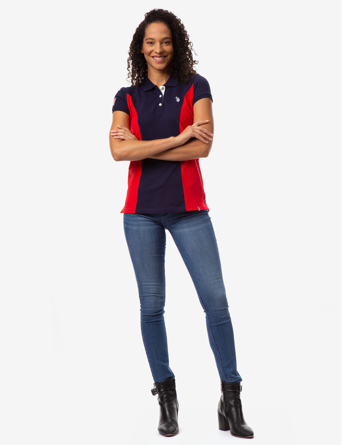 Men's Contrast Panel Polo Shirt with USA Flag & Back Lettering