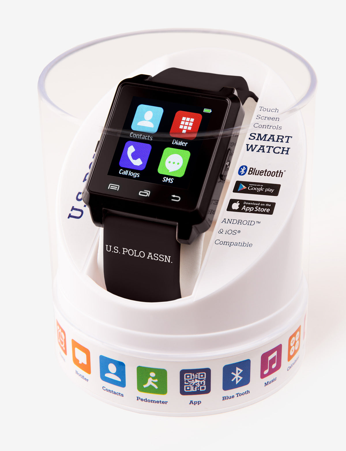 Bluetooth Smart Watch with Fitness Tracking & Notifications | USPA Black