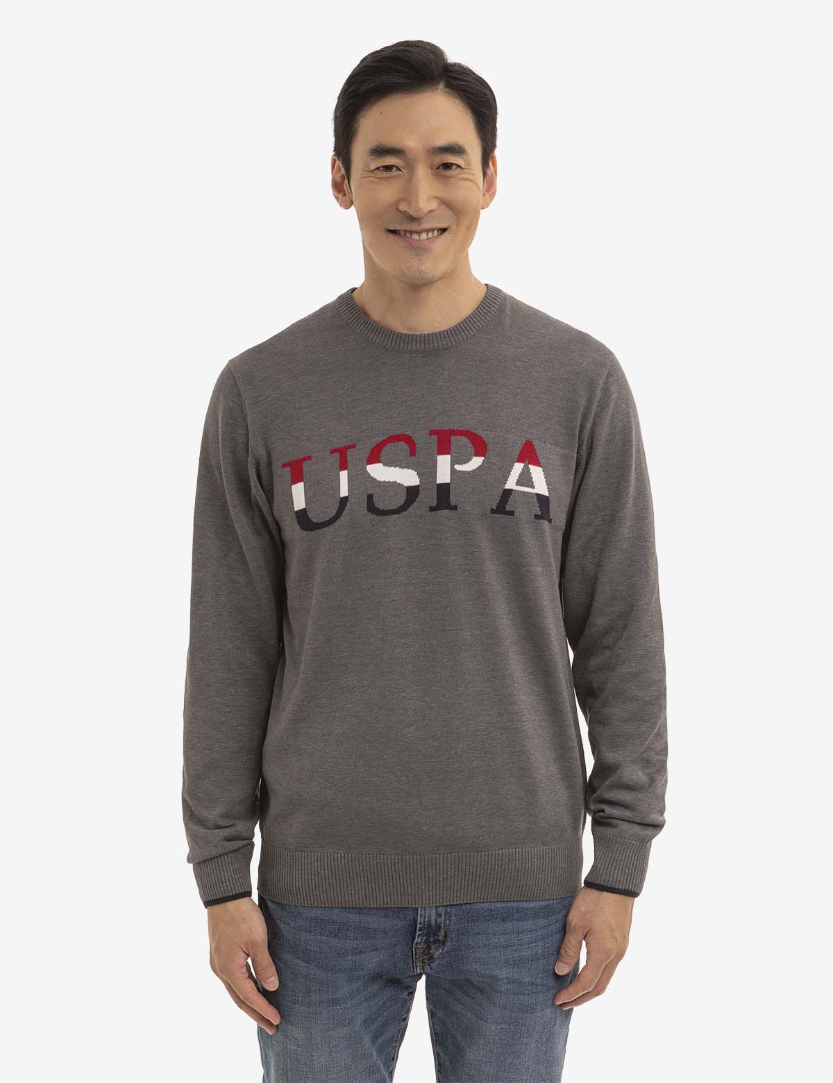 USPA Logo Crew Neck Sweater for Men | Classic Cotton Knit