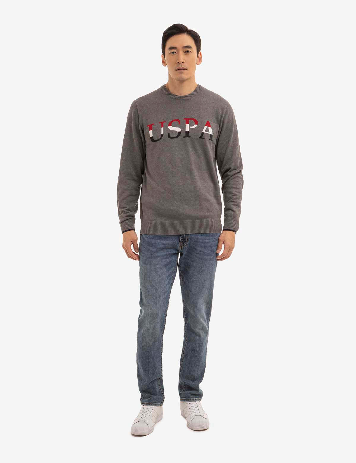 USPA Logo Crew Neck Sweater for Men | Classic Cotton Knit