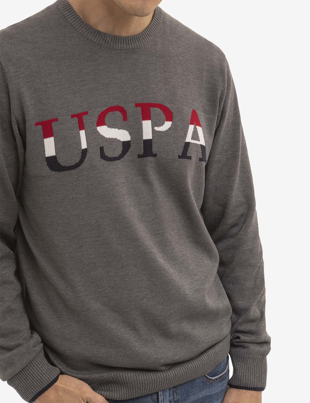 USPA Logo Crew Neck Sweater for Men | Classic Cotton Knit