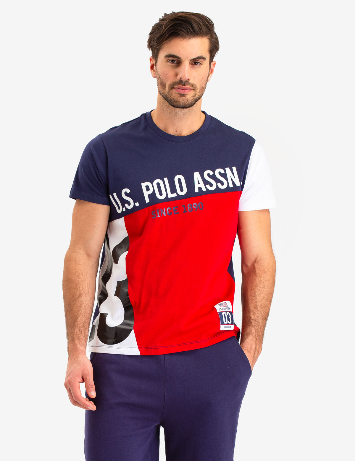 Colorblock Logo T-Shirt with Diagonal Design | USPA Polo