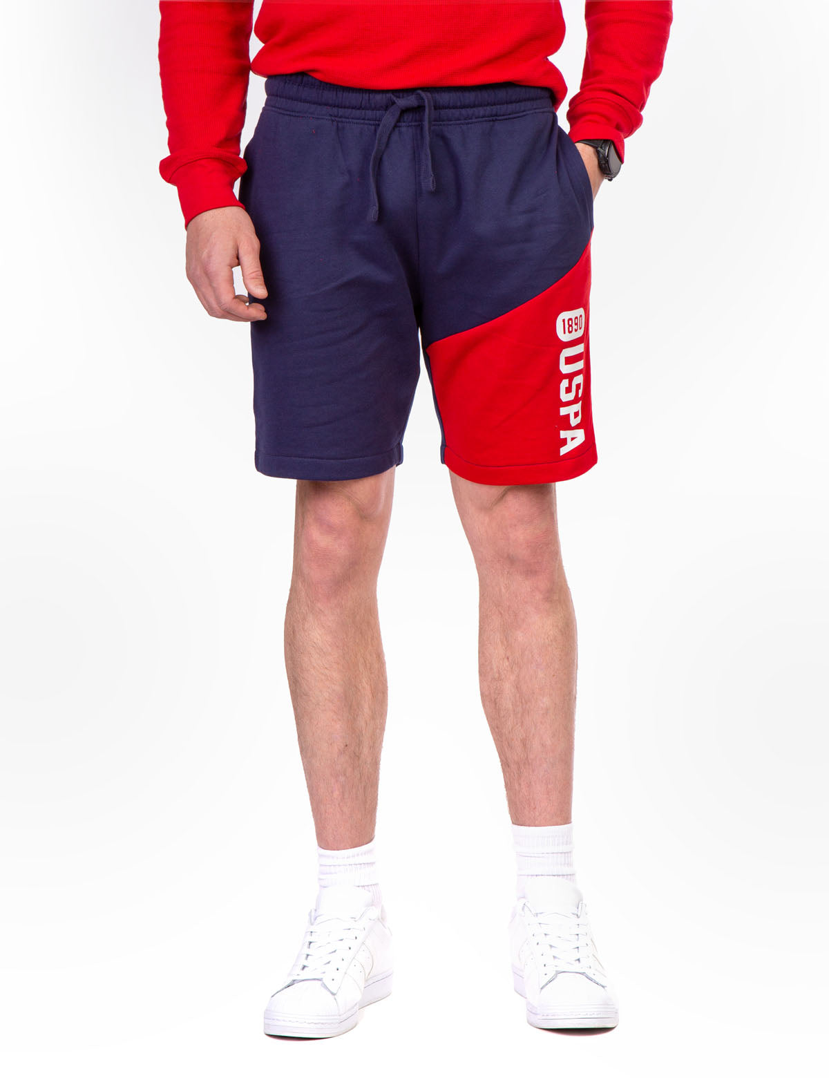 Colorblock Fleece Shorts with Drawstring Waist & Pockets | USPA