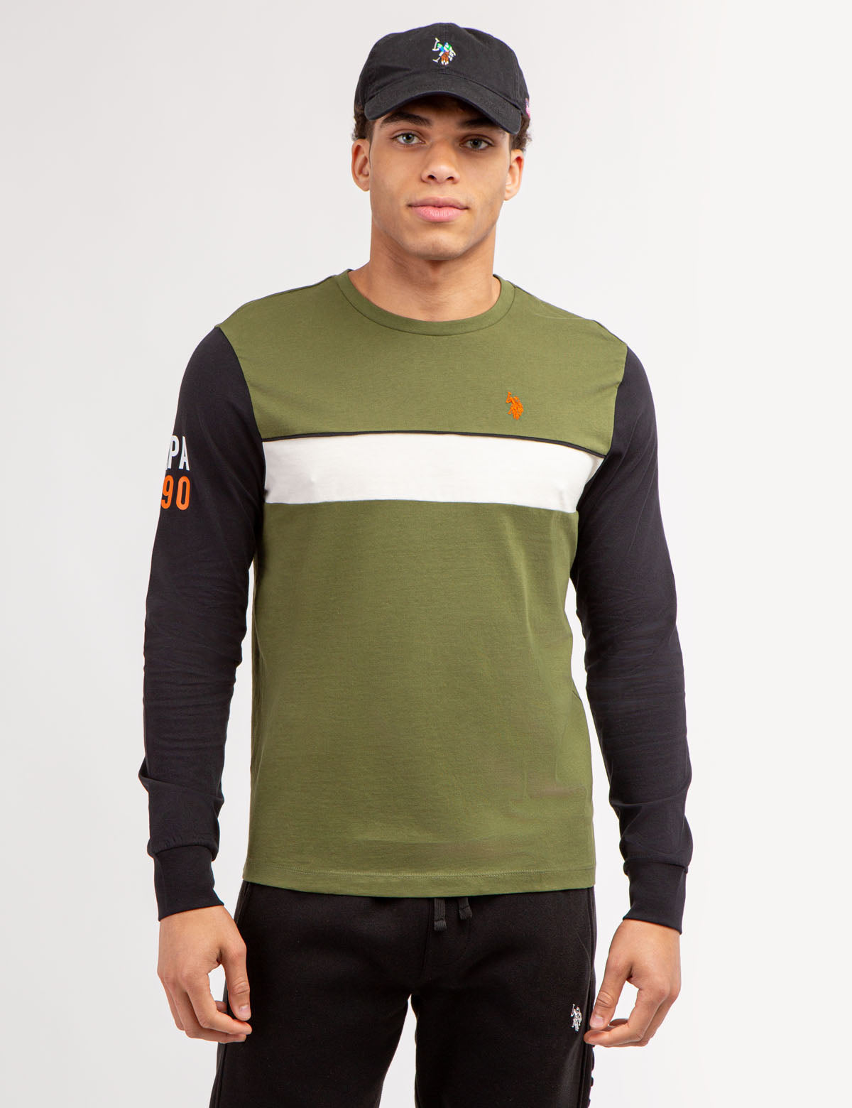 Colorblock Long Sleeve T-Shirt with Contrast Logo | USPA 1890