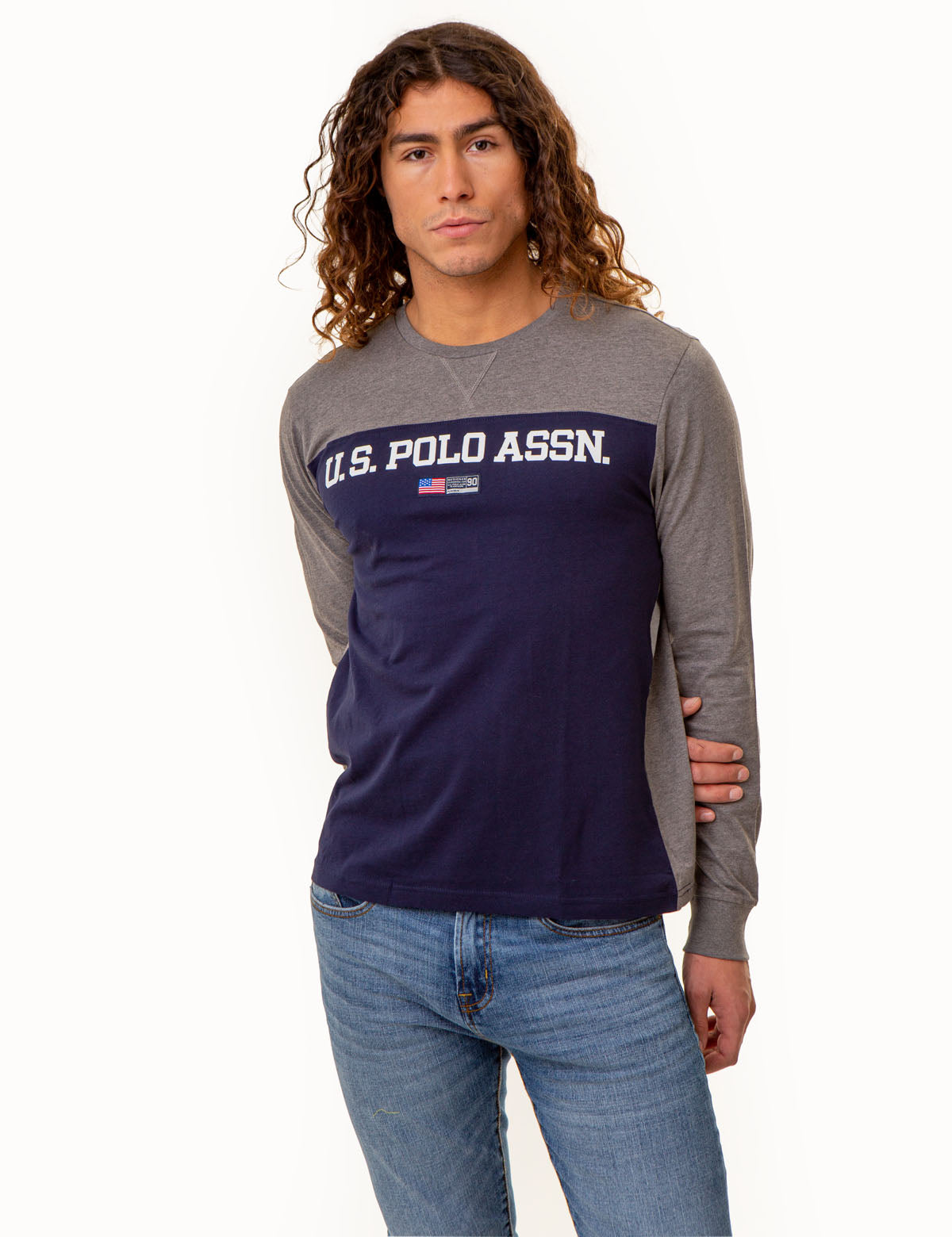 Colorblock Long Sleeve T-Shirt with Contrast Logo | USPA 1890