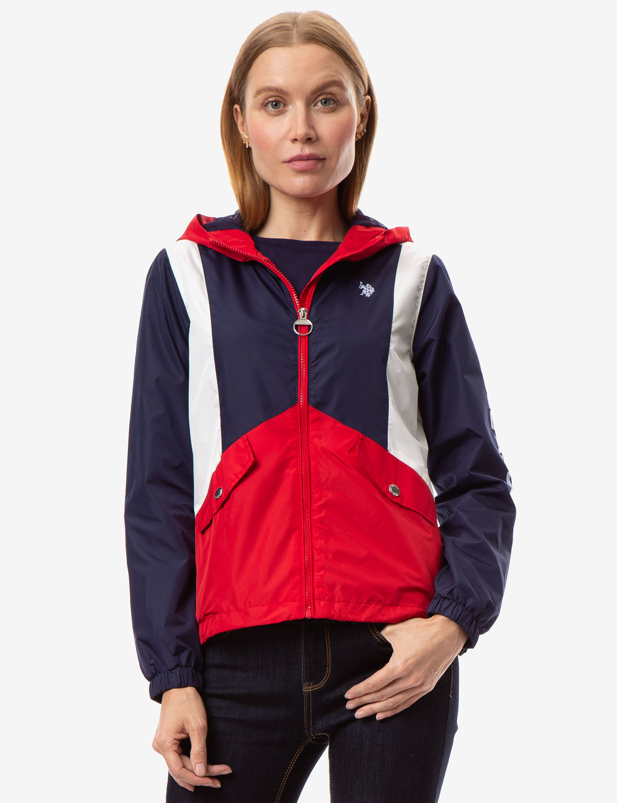 Colorblock Windbreaker Jacket with Hood & Pockets | USPA