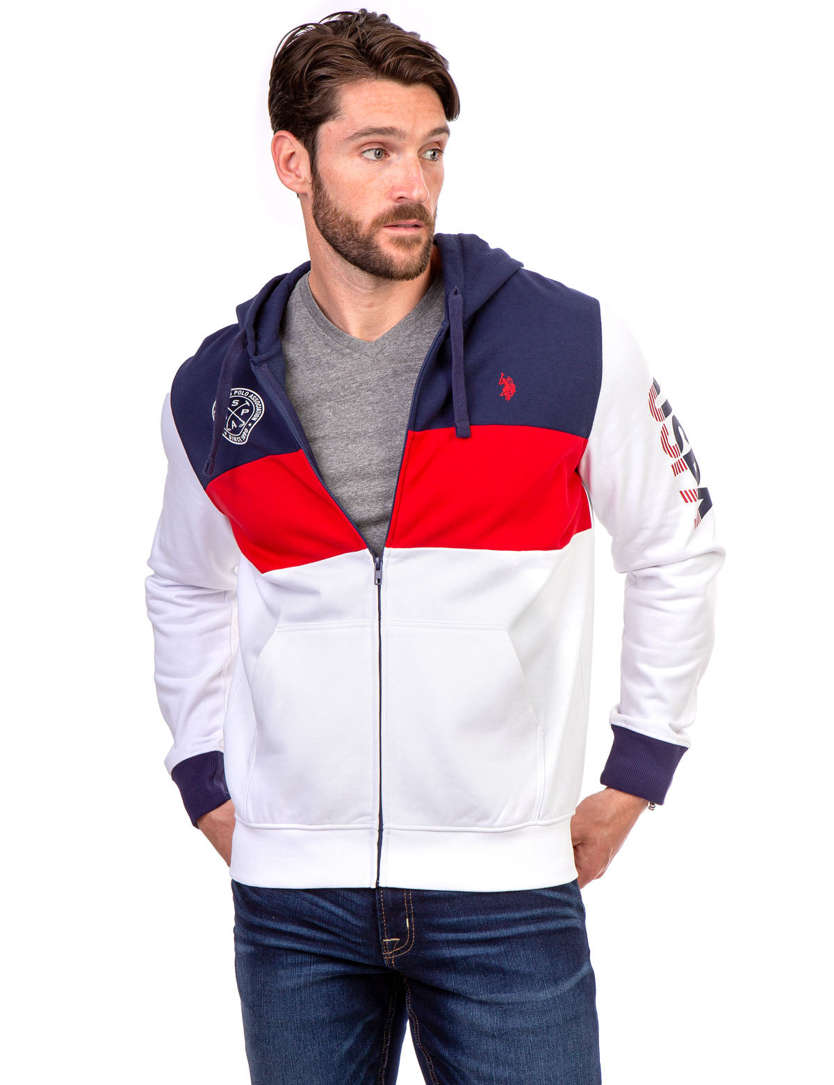 Colorblock Zip Hoodie with Kangaroo Pockets | USPA