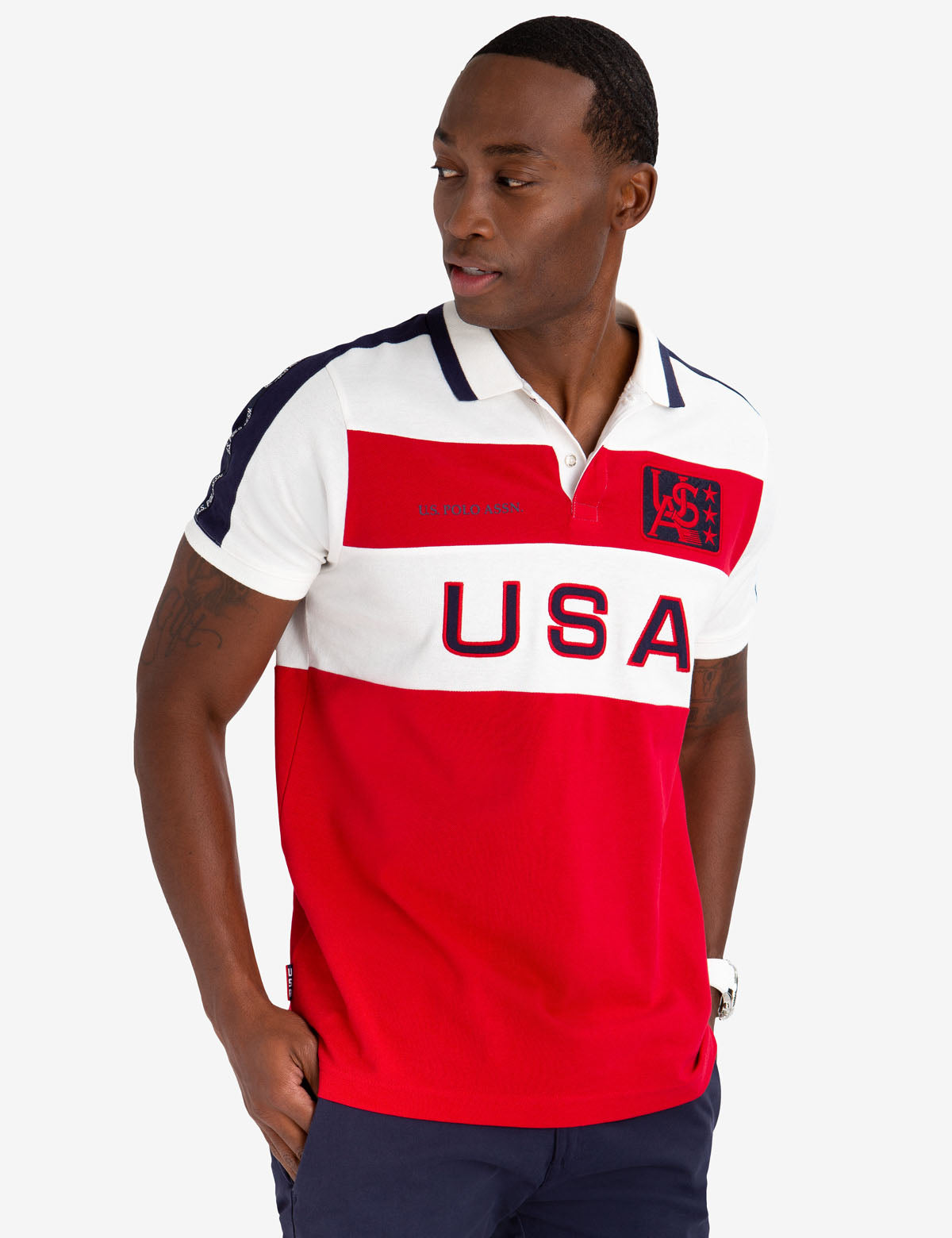 Colorblock Polo Shirt with USPA Felt Patch | 100% Cotton