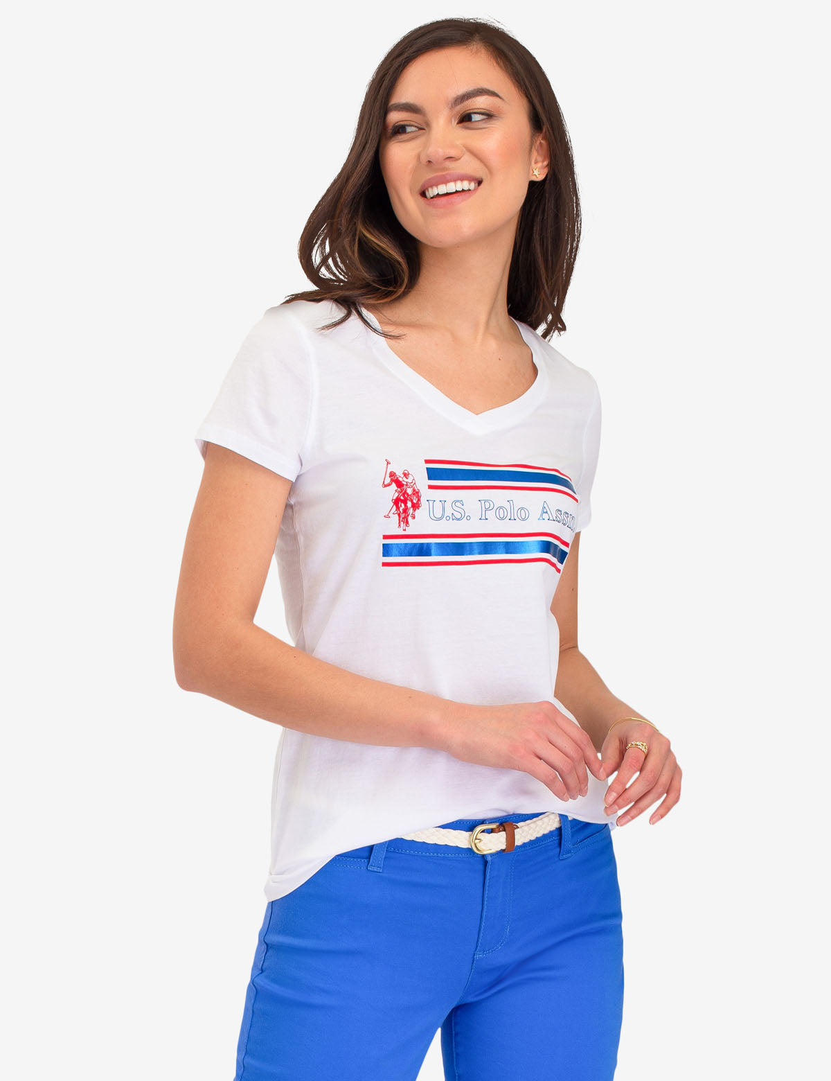 USPA Graphic T-Shirt with Foil Stripes & V-Neck | Men's Casual Tee