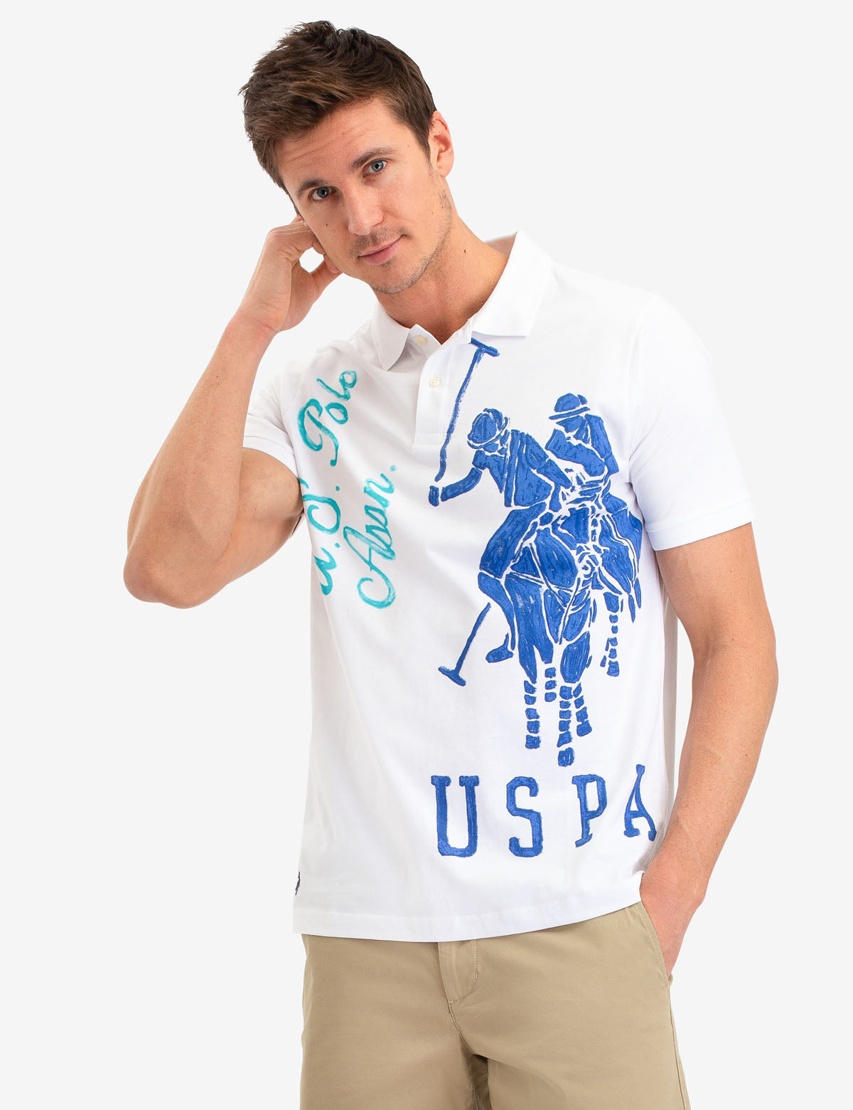 USPA Logo Polo Shirt for Men | Button Placket & Short Sleeves