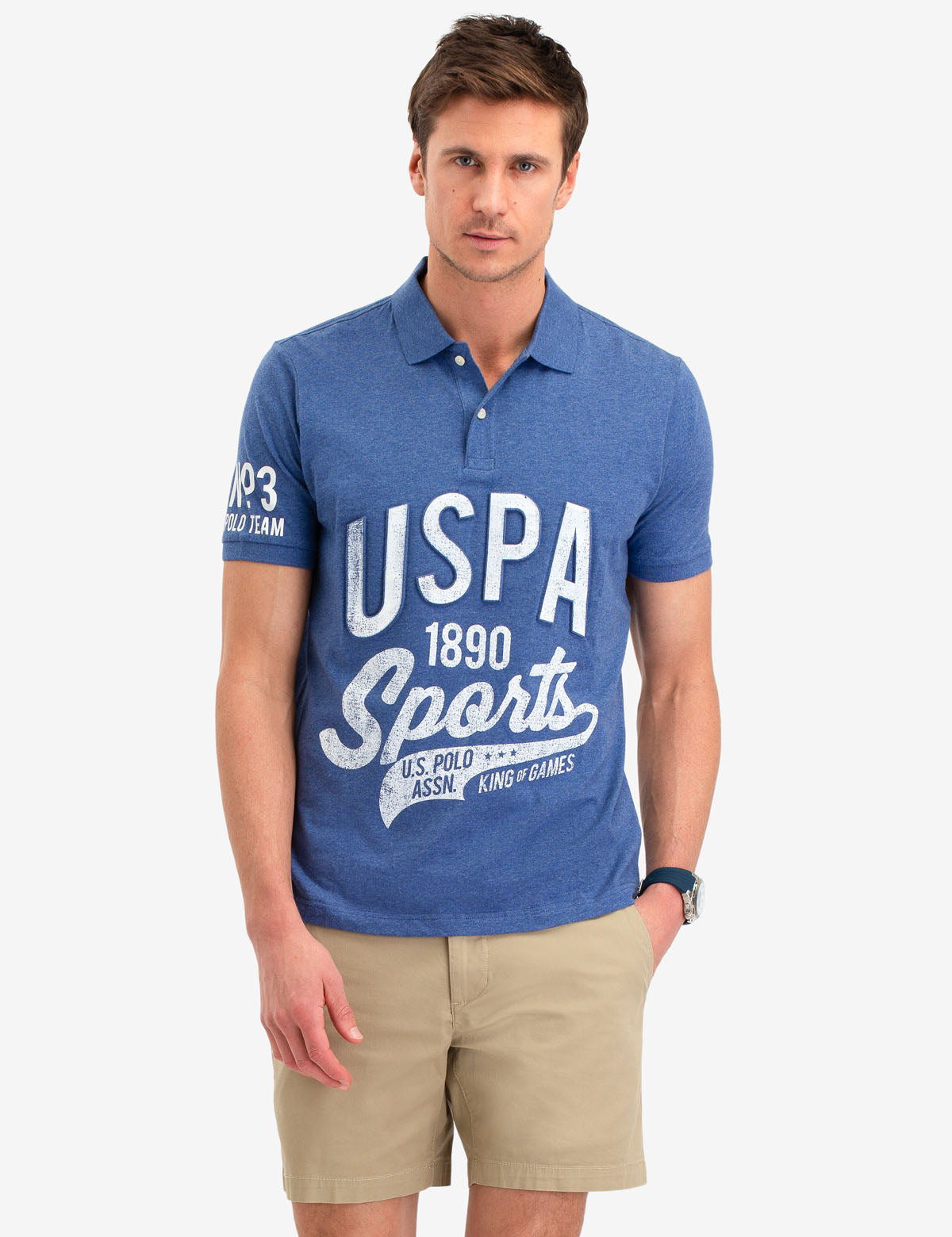 Graphic Print Polo Shirt with Short Sleeves | USPA