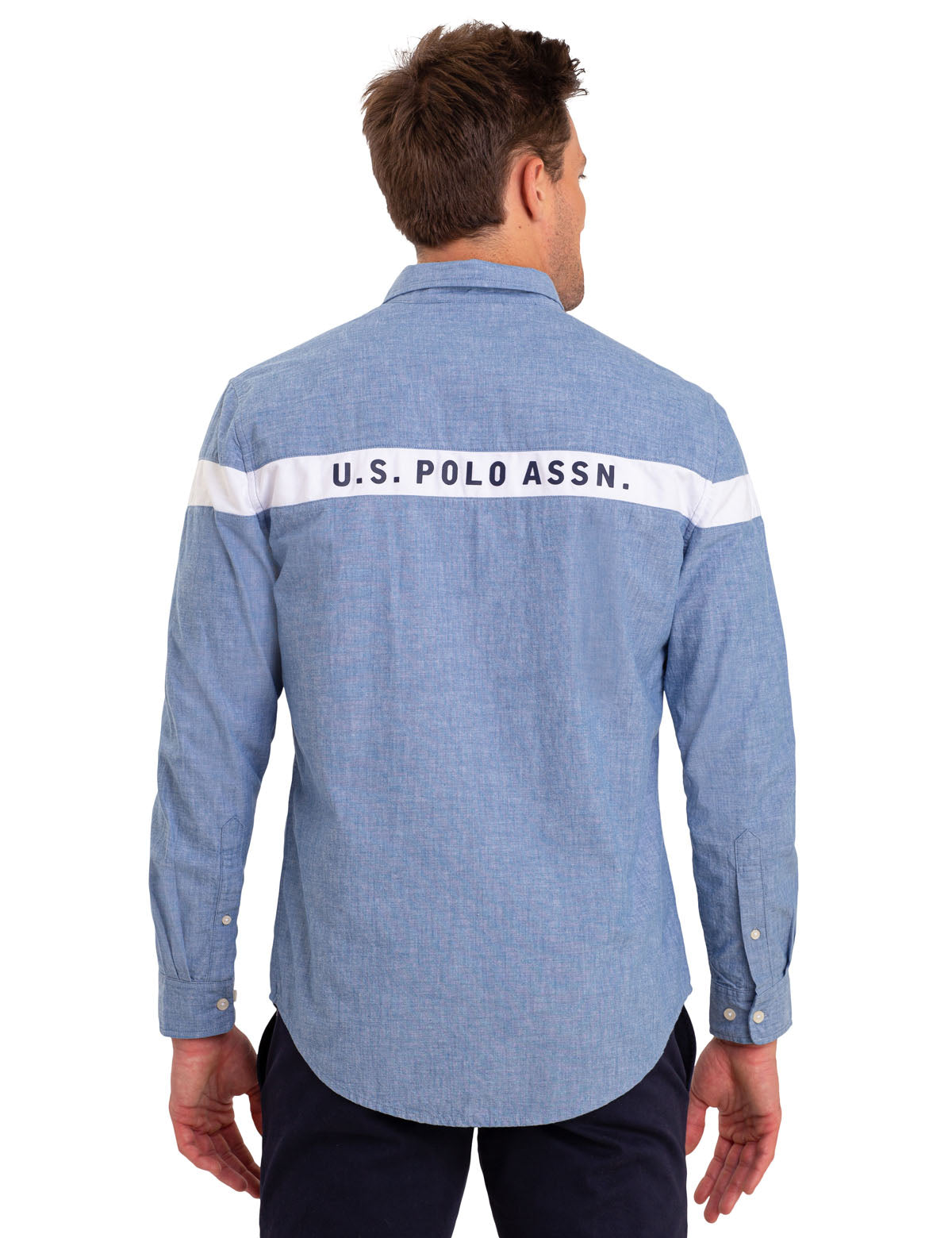Men's Long Sleeve Cotton Shirt with Logo Stripe | USPA