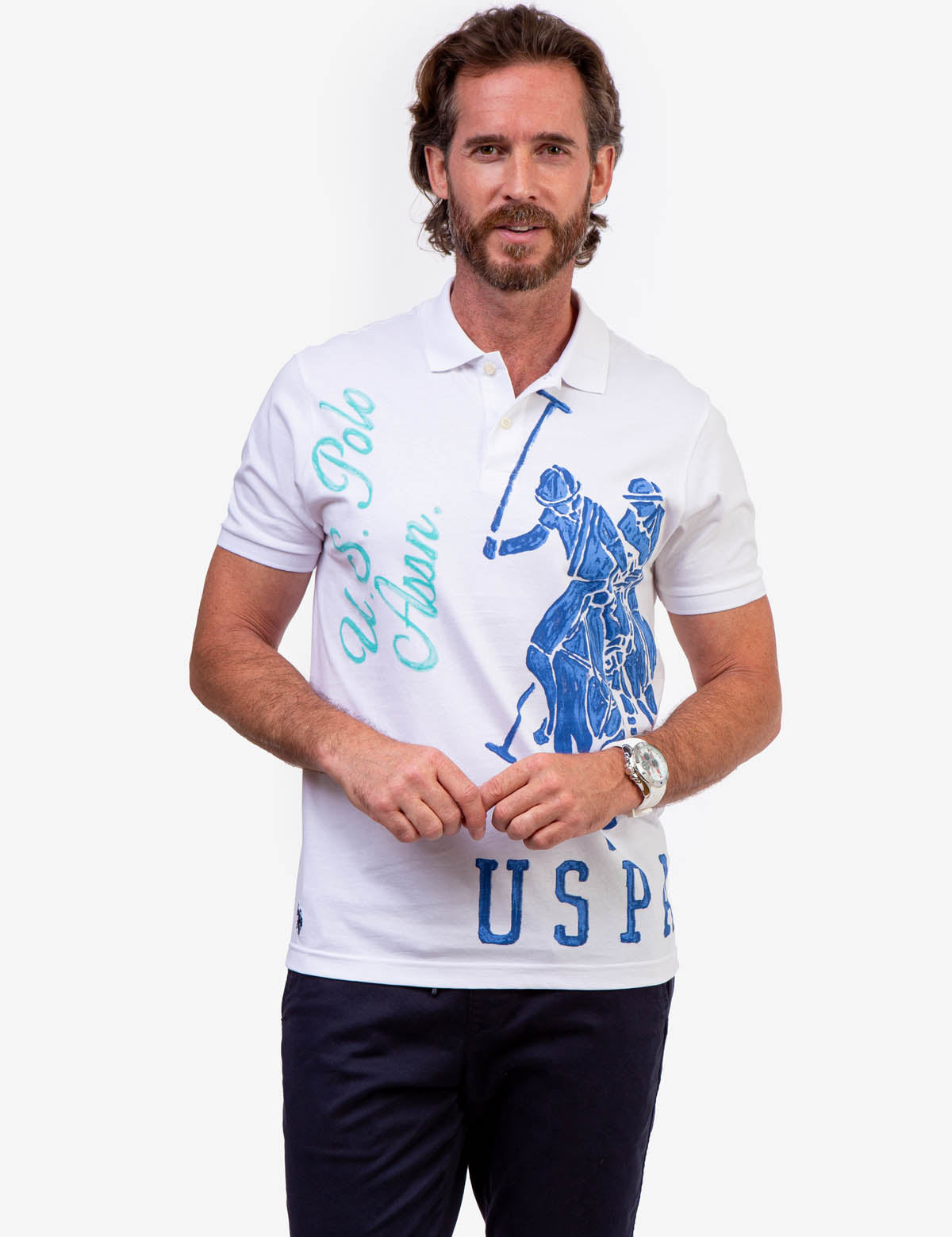 Printed Graphic Polo Shirt with USPA Logo | Collared Men's Top