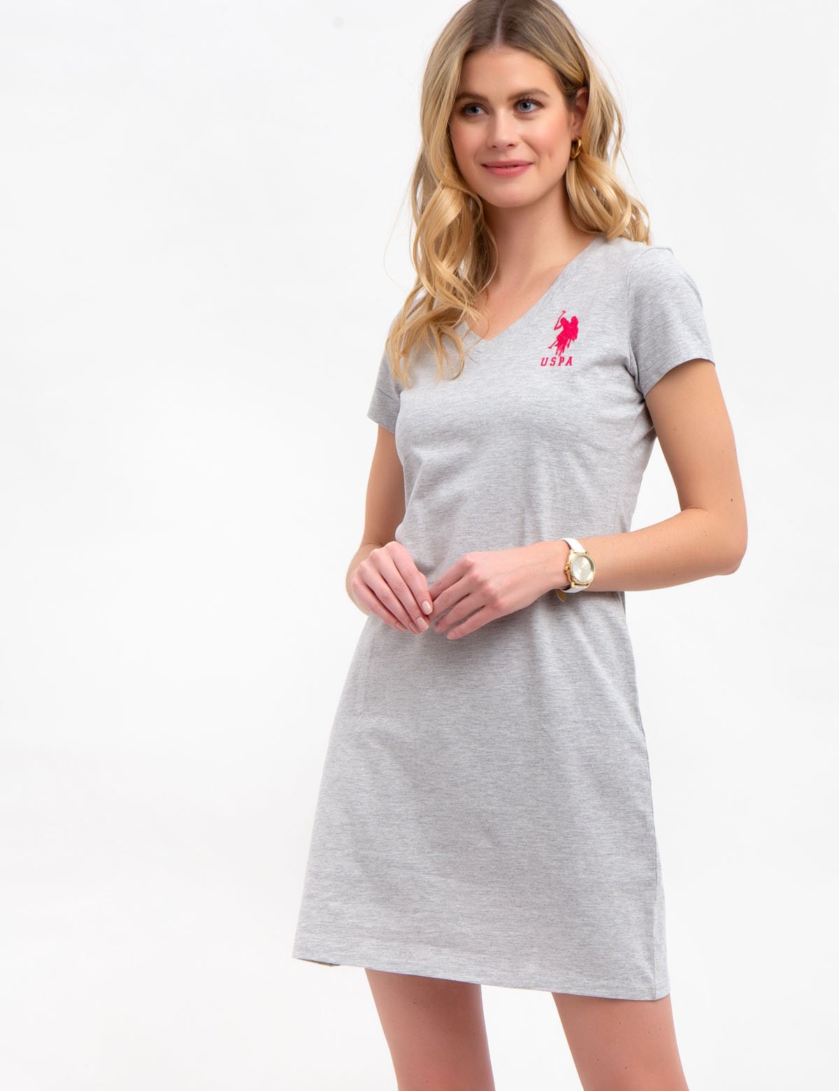 USPA Cotton V-Neck Sneaker Dress with Embroidered Logo | Short Sleeves