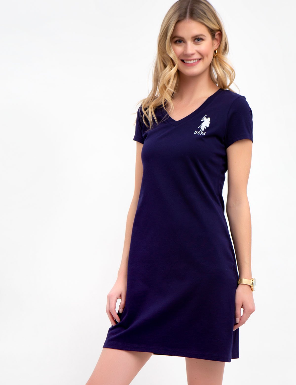 USPA Cotton V-Neck Sneaker Dress with Embroidered Logo | Short Sleeves