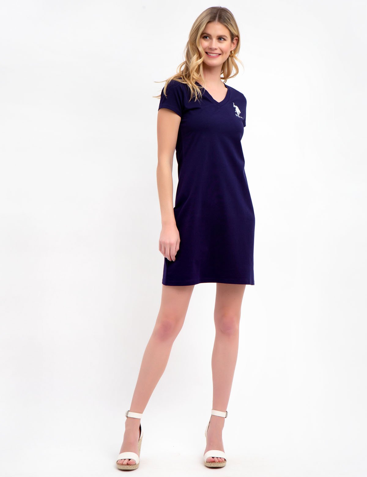 USPA Cotton V-Neck Sneaker Dress with Embroidered Logo | Short Sleeves