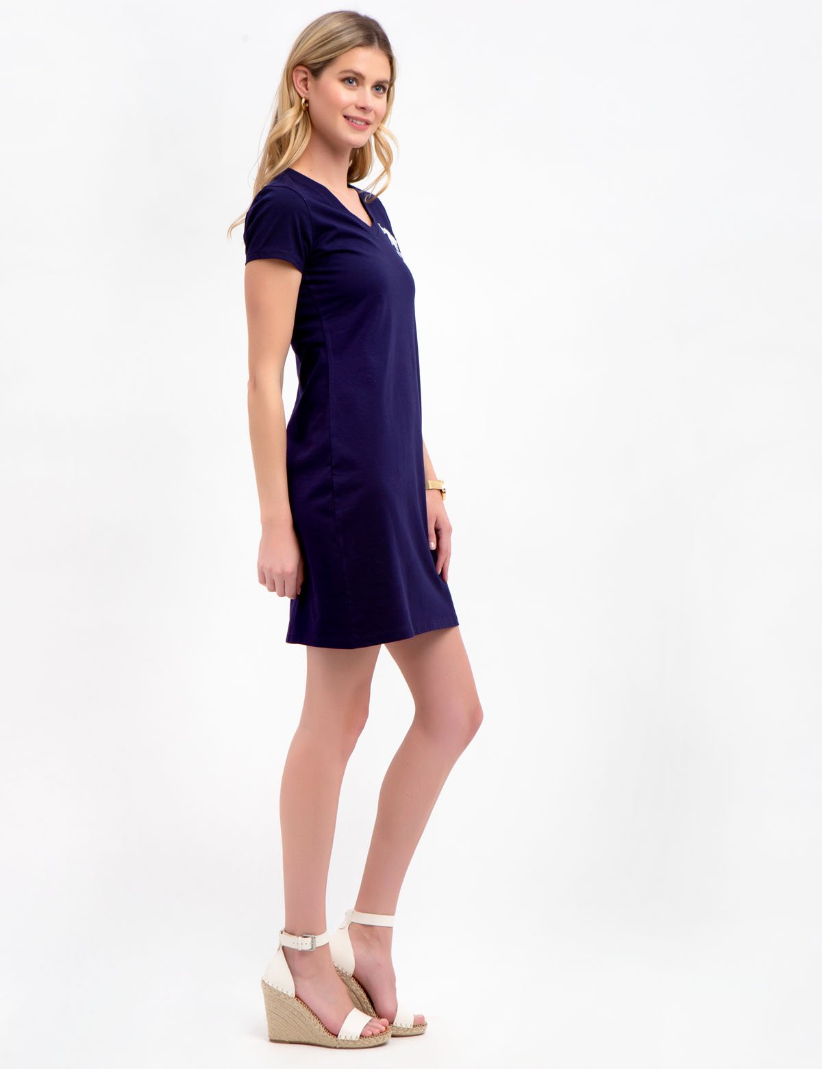 USPA Cotton V-Neck Sneaker Dress with Embroidered Logo | Short Sleeves
