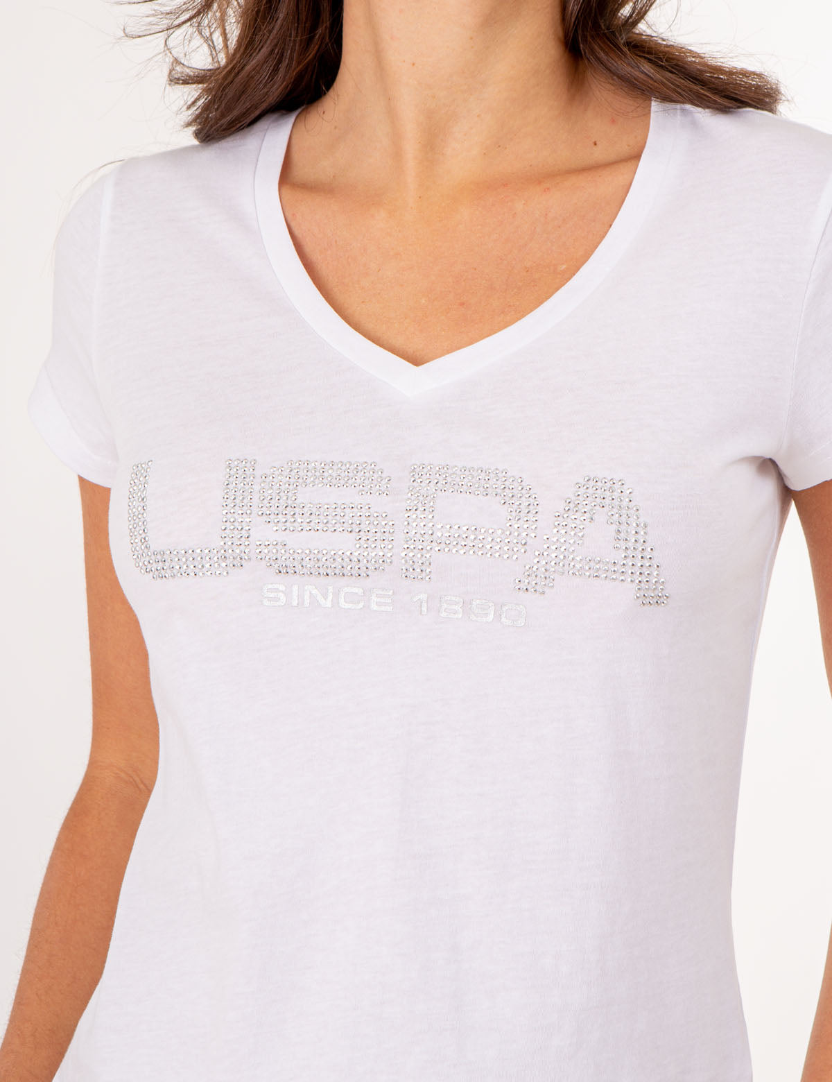 Stud Embellished V-Neck T-Shirt | USPA